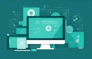 Computers, tablets, and software illustrating different types of healthcare website integrations